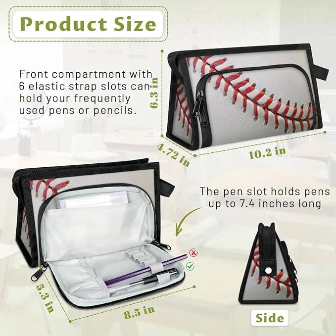 Large Capacity Pencil Case Pouch, Baseball Laces Portable Zipper Pencil Cases Pencil Bag Office Stationery Bag Makeup Bag Desk Organizer for Women Men