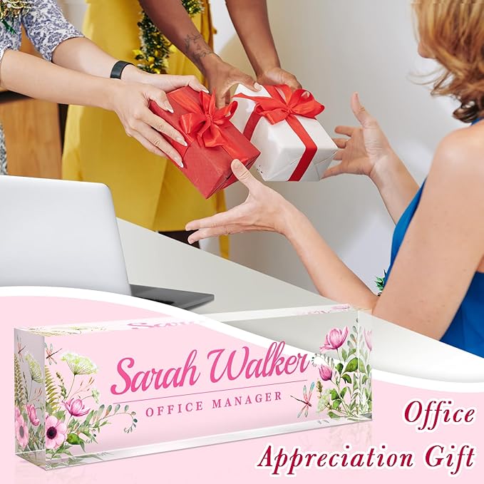 Name Plate for Desk, Desk Name Plate Personalized, Office Decor for Women Men, Acrylic Desktop Accessories, Office Appreciation Gifts for Boss Social Workers Nurse Teacher Employee (Pink/Cyan)