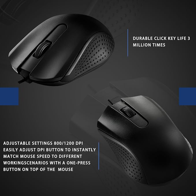 Hoteam 12 Pcs Wired Computer Mouse Bulk Cord USB Computer Mice Ergonomic Wired Mouse for Pcs, Computers, Laptops, Gaming Office Home Supplies(Black)