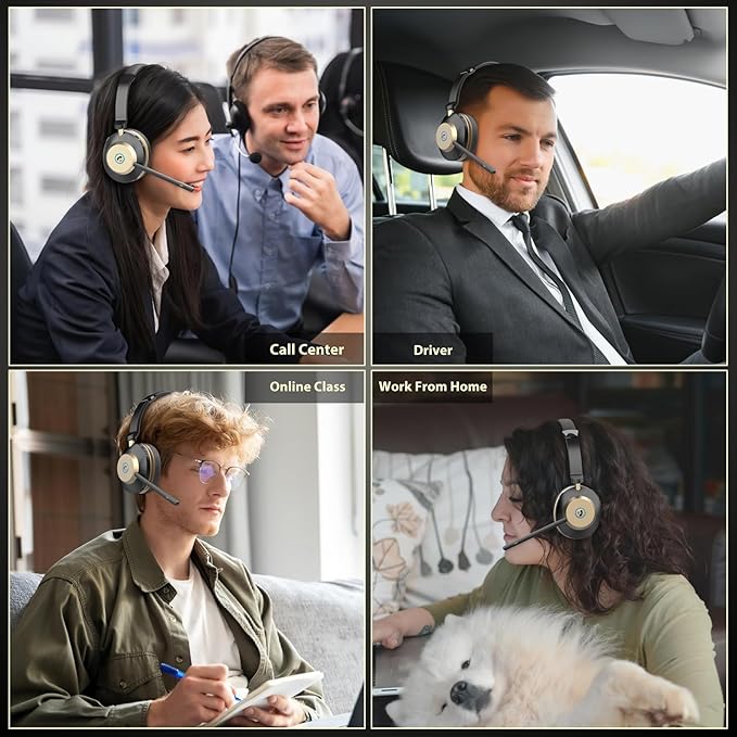 Earbay Wireless Headset with Mic for Work, Bluetooth Headphones with Microphone Noise Canceling, V5.3 Blueooth Headset with USB Dongle & Charging Base for PC/Laptop/Phones/Call Center