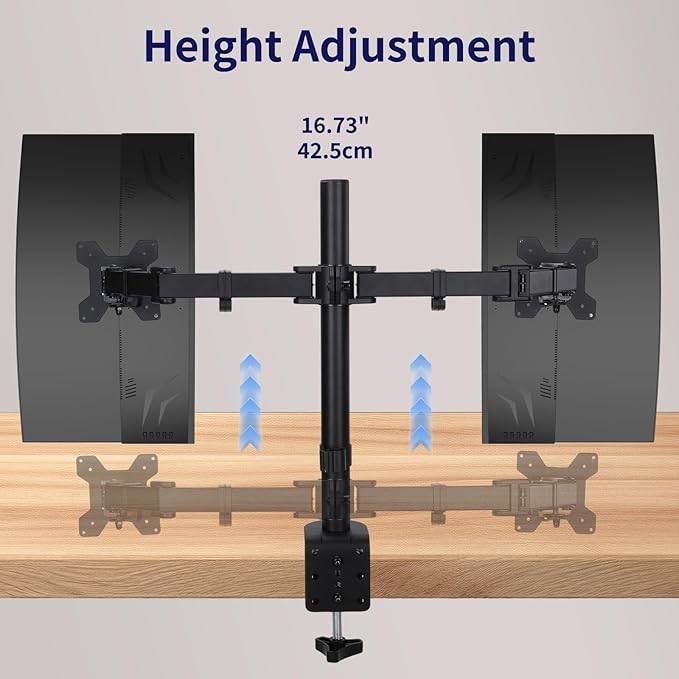 Dual Monitor Desk Mount for 13-27 Inch Screens Up to 22lbs Heavy Duty Fully Adjustable Double Arm Desk Stand Computer Monitor Arm Desk Mount with C Clamp/Grommet Base