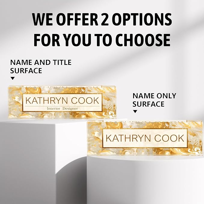 Personalized Name Plate for Desk - Office Gifts for Teacher, Boss, Employee Appreciation - Desk Decor (Golden Wave)