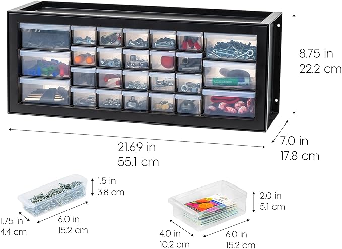 IRIS USA Plastic Storage Drawers, 26-Drawer - 2 Pack, Stackable Teacher Toolbox, Small Parts Organizer Cabinet for Sticker Crayon Bead Building Bricks, Tool Hardware Screw Garage Storage Bins, Black