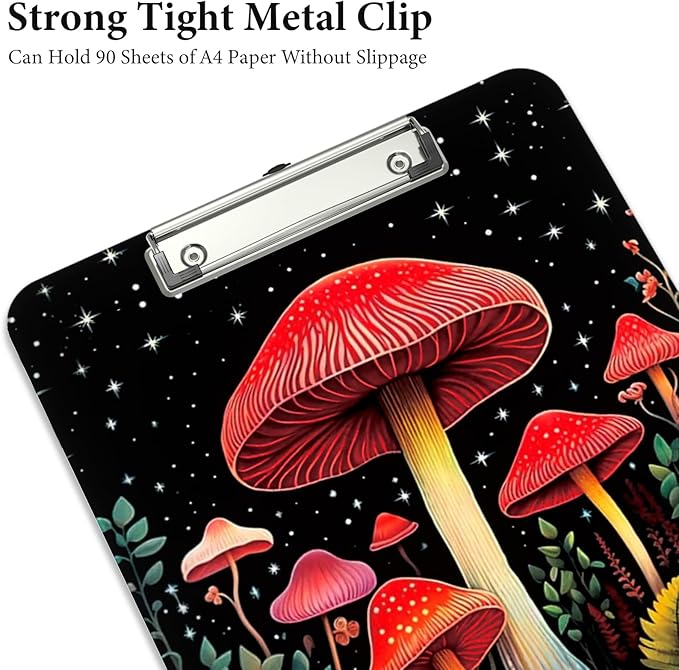Rimilak Plastic Clipboards with Metal Clip, A4 Letter Size 9 x 12.5 in, Office Decorative for Students Women Men and Kids, Cute Custom Pattern, Red Mushroome