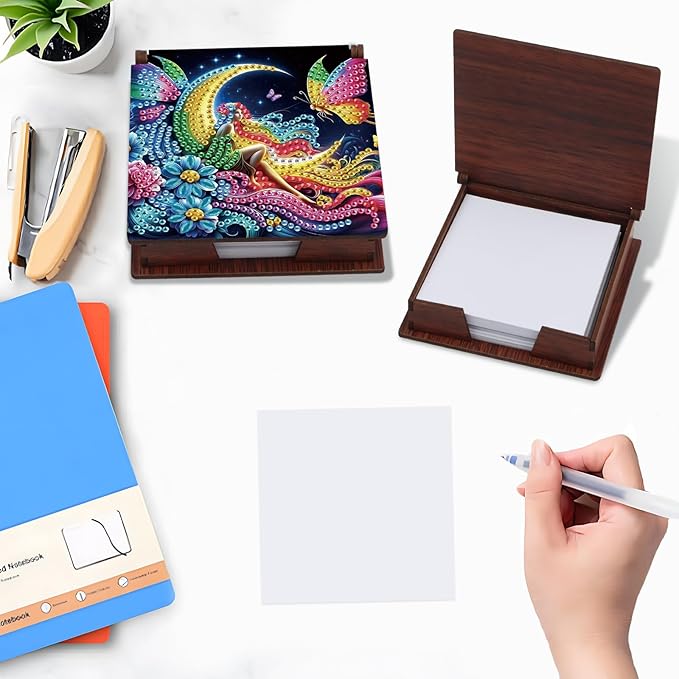 Woman Diamond Painting Kit Note Box,Memo Paper Storage Box Diamond Art,Sticky Note Holder Diamond Art,Diamond Painting Memo Pad For Office Desk. (Woman)