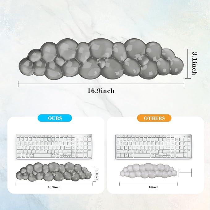 Gel Cloud Keyboard Wrist Rest, Cute Wrist Support and Arm Support Keyboard Rest for Keyboard Typing Pain Relief，Suitable for Office/Computer/Laptop/Gaming（Keyboard Wrist Rest Gray ）