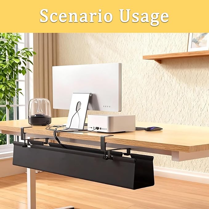 No Drill Under-Desk Cable Management Tray, Desktop Cable Organizer, Fabric Storage Tray, Two Installation Methods, Suitable for Office/Home Use. (13 * 27in)