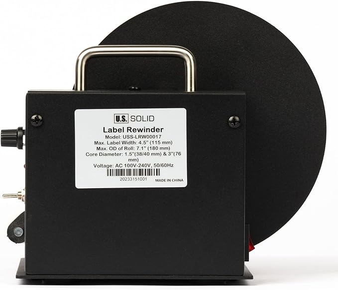 U.S. Solid Automatic Label Rewinder, 1.5"/3" Core Holder, 4.1" Wide, Roll Diameter 7", Bidirectional Rewinding