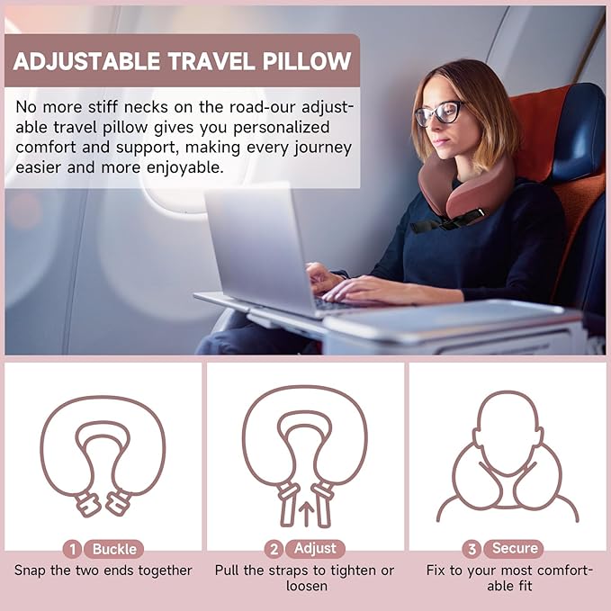 SPRFUFLY Super Comfy Travel Pillow - 100% Memory Foam Neck Pillow for Sleeping, Airplane Pillow with Sleep Mask & Earplugs, Travel Essentials Neck Pillow for Airplane, Car, Office & Home