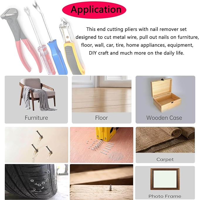 Tayfeim 4Pcs Upholstery Staple Remover Nail Puller Nail Remover Tool Set with End Cutting Pliers Tack Puller Staple Puller Tool for Carpet Furniture Wooden Photo Frame Floor,Zipper Package