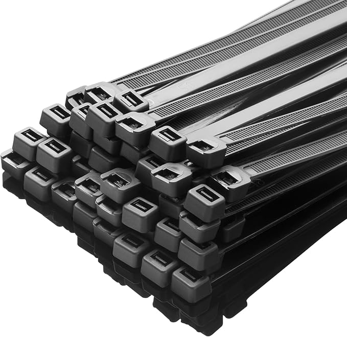 XINGO 14 Inch Black Zip Ties Heavy Duty 100 Pack, 120 LBS Tensile Strength, Premium Nylon Cable Wire Ties, Self-locking Plastic Ties for Indoor and Outdoor Use