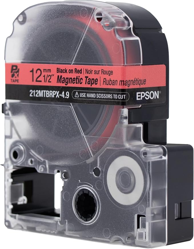 Epson LABELWORKS 212MTBRPX-4.9 Genuine Magnetic Tape Cartridge - Black on Red Magnet Label Maker Tape - 1/2" (12MM) Wide, 4.9 ft, Red