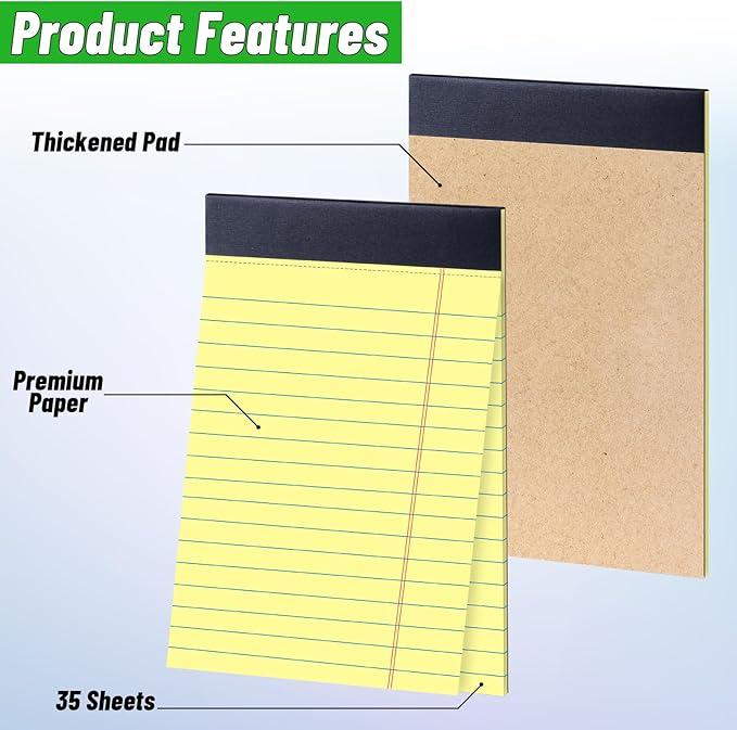 48 Pack Legal Pads Bulk,5 x 8 Inch Yellow Notepad, Note Pads College Ruled Perforated Memo Pad for Work Study Daily Note Taking List, Lined Writing Pads Memo Refills Notepads for Office Home School