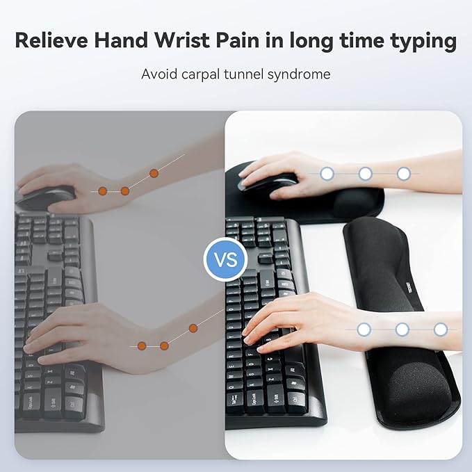 TECKNET Keyboard Wrist Rest and Mouse Pad with Wrist Support, Memory Foam Set for Computer/Laptop/Mac, Lightweight for Easy Typing & Pain Relief Ergonomic Mousepad (Black)