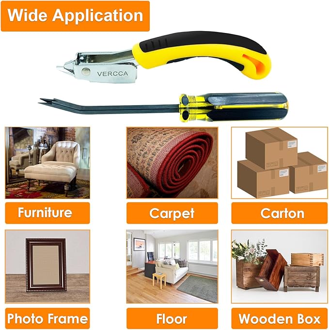 VERCCA Staple Remover Tool, Heavy Duty Upholstery Tool Staple Puller with Double Pronged Head Nail Remover for Furniture Wood Floor Carton Carpet 2pcs