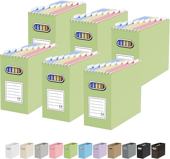 Oterri Cardboard File Organizer Box for Hanging File Folders Letter Size,File Box for Computer Desk,File Cabinet,Working Home,Office,Classroom (Green, Letter Size - 6 Packs)