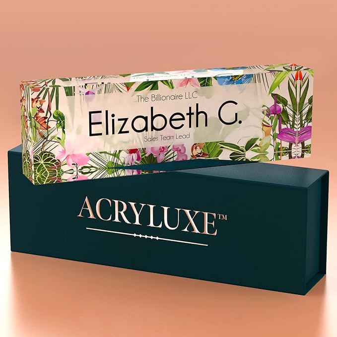 Desk Name Plate Personalized, Custom Name Plates, 2½/x8 Inches, Thick Crystal-Clear Acrylic, Gift Box, Office Desk Decor. USA Made by ACRYLUXE (Urbana)