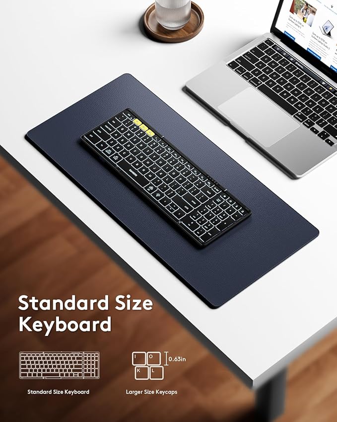 Samsers Foldable Bluetooth Keyboard with Numeric Keypad, Full-Size Wireless Folding Keyboards with Backlight, Portable Travel for iOS Android Windows Mac OS, Support 3 Device(BT5.1 x 3), Black