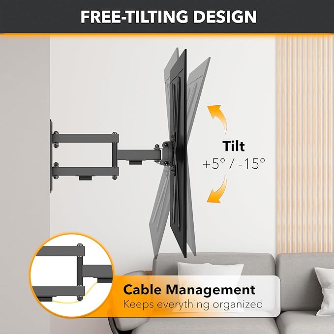 CondoMounts TVA8044 Full Motion TV Wall Mount for 13"–55" Screens | Articulating TV Wall Mount with Swivel Arm | Max VESA 400x400mm, Holds 55lbs | Black