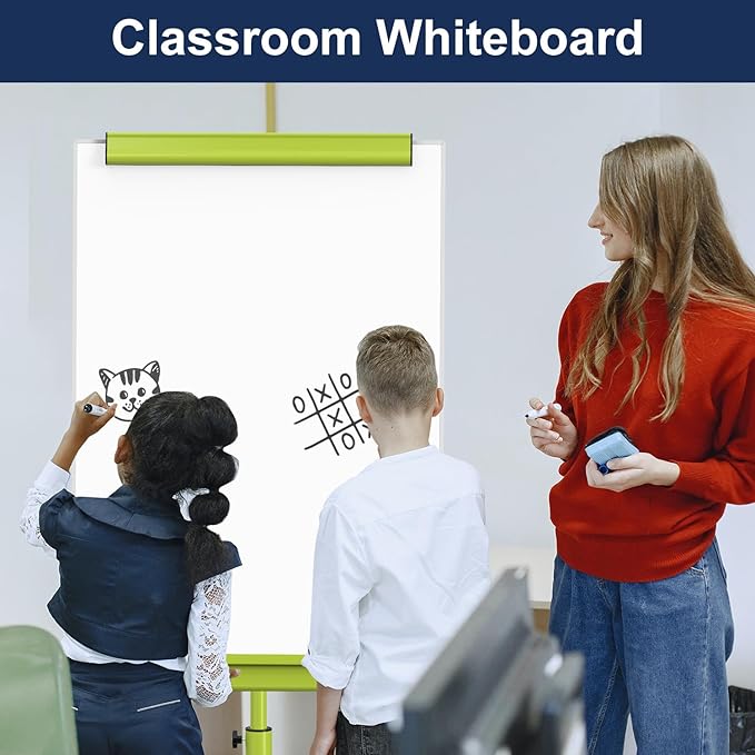 TSJ OFFICE Mobile Whiteboard Magnetic - 40 x 26 Inches Dry Erase Board on Wheel with Stand Flipchart Easel Height Adjustable,Green