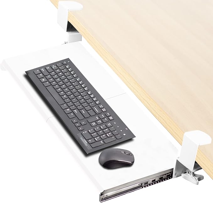 VIVO Large Clamp-on Computer Keyboard and Mouse Under Desk Slider Tray, 27 x 11 inch Pull Out Platform Drawer, White, MOUNT-KB05W