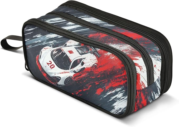 Racing Car Truck Pencil Case Box Boys Girls Large Pencil Pouch with Zipper Compartments Big Capacity Stationery Pen Bag Organizer for Kids Teens Adults School