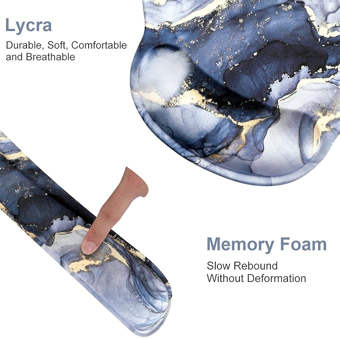 iLeadon Mouse Pad with Wrist Support Keyboard Wrist Rest Set, Ergonomic Mouse Pad with Non-Slip Base for Computer Home Office + Coasters, Easy Typing & Pain Relief Mouse Mat, Dark Blue Marble