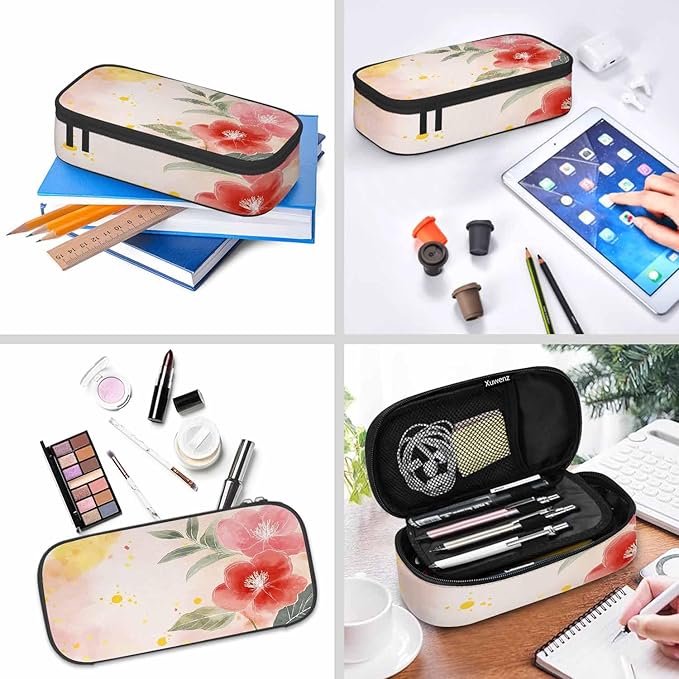 Watercolor Flowers Pencil Holder Bag Flower Plants Beautiful Pencil Case College Office School for Teens Boy Girl