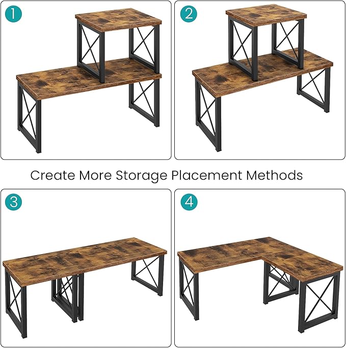 ELITEROO Wood Desktop Shelf, 2 Tier Adjustable Small Bookshelf Organizer, Freestanding Stackable Desk Stand, Storage Organizers, Kitchen Counter Display Rack, Rustic Brown