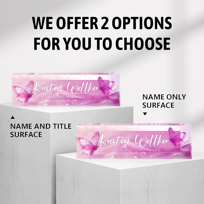 Custom Office Name Plate for Desk, Desk Name Plate Personalized, Personalized Gifts for Women, Appreciation Gifts for Employee Coworkers Boss Teacher, Office Accessories (Purple Butterfly)