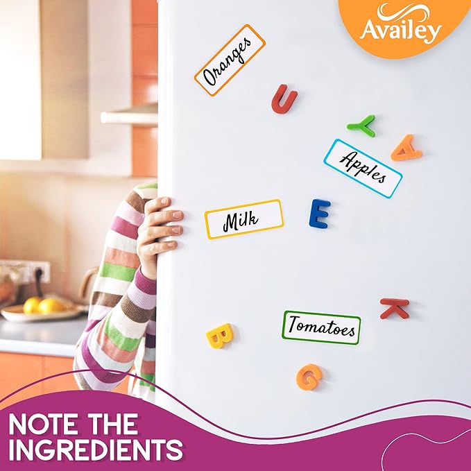 Availey 32 Pieces (4 x 1.8) - Colored Border Magnetic Dry Erase Labels - Reusable Strips for Classroom Home Office Garage Refrigerator - Blank Writable Erasable Cards Name Tags Students Locker Shelf