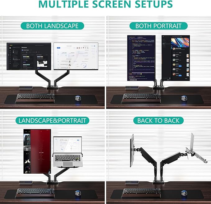 WALI Laptop Mount for Desk, Monitor Arm Mount for 17"-32”Computer Screen and 11.6" - 17.3" Notebook,Dual Monitor Mount Holds up to 19.8lbs, Laptop Tray Stand with Gas Spring Arm (GSMP002LP), Black