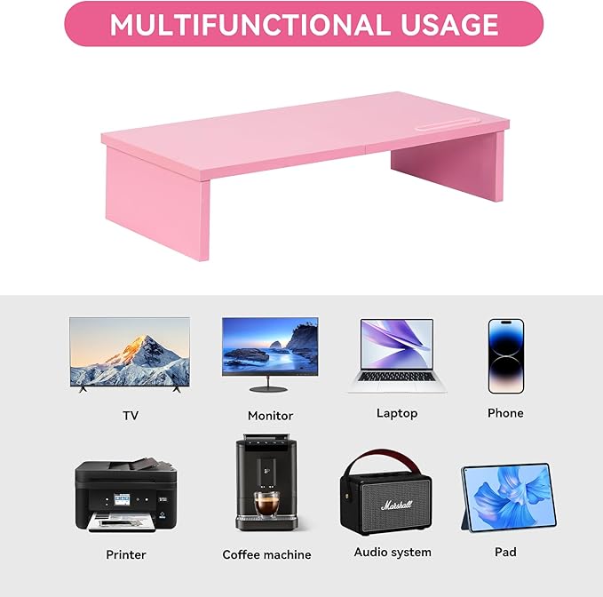 21" Monitor Stand Riser with Phone Holder, Monitor Stand for Desk, Computer Monitor Stand, Desk Shelf for Top of Desk, Desktop Organizer for Laptop, Printer, TV