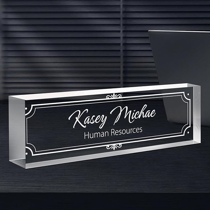 Custom Engraved Name Plate for Desk, Acrylic Desk Name Plate Personalized, Office Desk Decor for Women Men, Acrylic Desk Accessories, Office Gifts for Boss Manager Teacher, Employee Appreciation Gifts