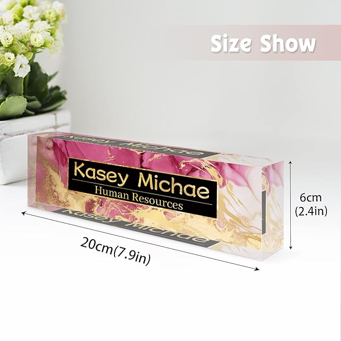SalaGraphics Desk Name Plate Personalized, Custom for Desk, Office Decor Women Men, Acrylic Accessories, Gifts Coworkers Boss Teacher, Employee Appreciation (Red/Gold) 8”(L)x2.5(W)