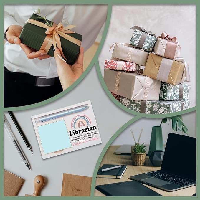 Librarian Office Supplies Sticky Note Holder Decor, Librarian Thank You Appreciation Gifts for Women Self-Stick Note Pad Holders W2B17