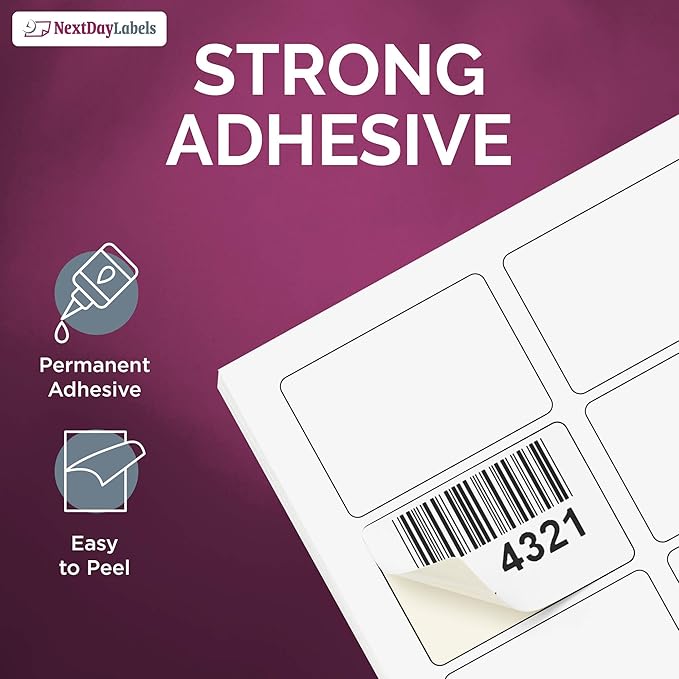 NextDayLabels 3.38x2.33 Inch Rectangle Stickers White Blank Labels for Laser Inkjet Printer - 8 Per Sheet Self-Adhesive Shipping Address Mailing Made in USA - 2000 Labels