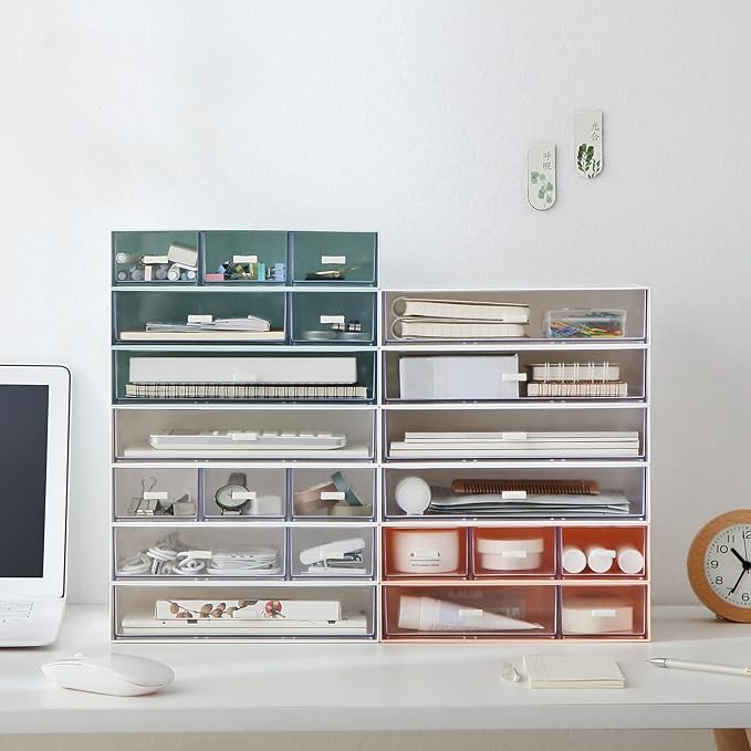 Plastic Storage Drawer, 6 Drawers Desk Organizer, Makeup Organizer, Blue (6.5" L x 8.9" W x 5.1" H)