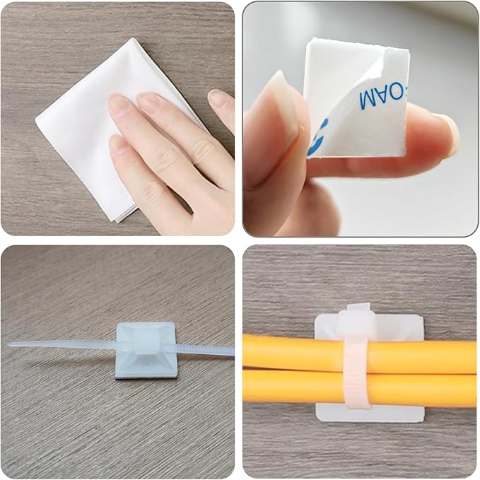 340 Pcs Self Adhesive Cable Zip Tie Mounts Set | 170 Pcs Cable Tie Mounting Base,3/4" | 170 Pcs Zip Ties,8" | White,Cable Clip,Wire Management Clips,Wall Ties Fixing Mount,Wire Holders for Cables