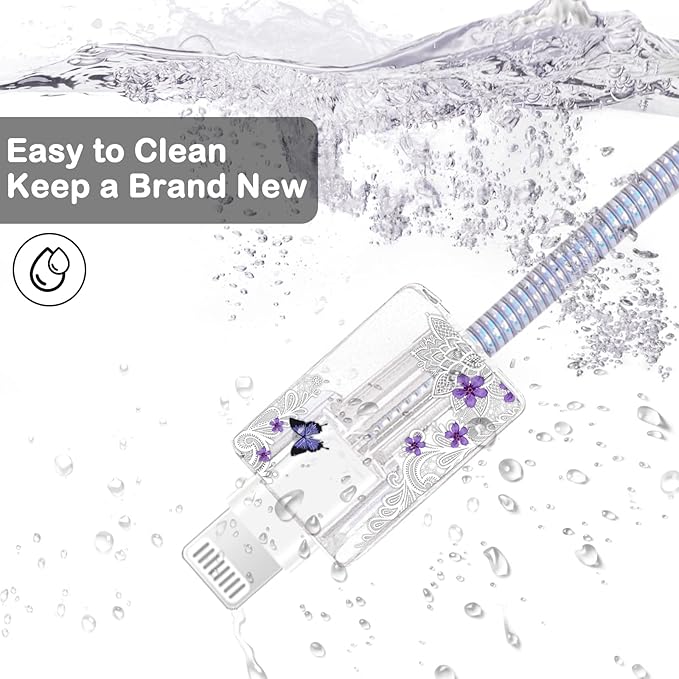 CameCosy Cute DIY Protectors Cable Protector for iPhone Charger,Elegant White Lace Pattern,Data Cable USB Charger Data Line Earphone Wire Saver for iPhone X 13 12 11 Pro Max