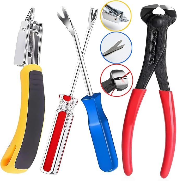 Upholstery Carpet Staple Remover and Nail Puller Remover Tool Set - Staple Puller & Tack Lifter Fastener Remover for Furniture Floor Wall Wood Case Car Photo Frames (4-PK)