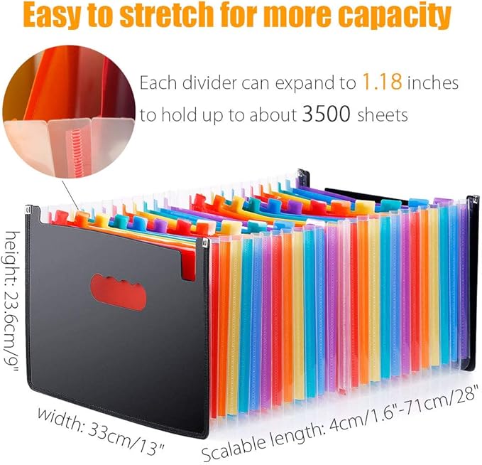 TriMagic Accordian File Folder Organizer, Alphabetical Expanding Filing Folders, A-Z Expandable Accordion Storage Box with 24 Pockets for Paperwork Paper Keeper Invoice Receipt Bill Document