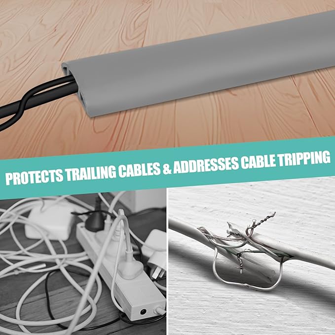 Floor Cord Cover Self Adhesive Cord Hider,3.3FT Cable Management, Extension Strip Protector for Wires, Prevent Cable Trips for Offices, Gyms, Exhibitions Cavity:0.51"(W) x 0.3"(H) Gray