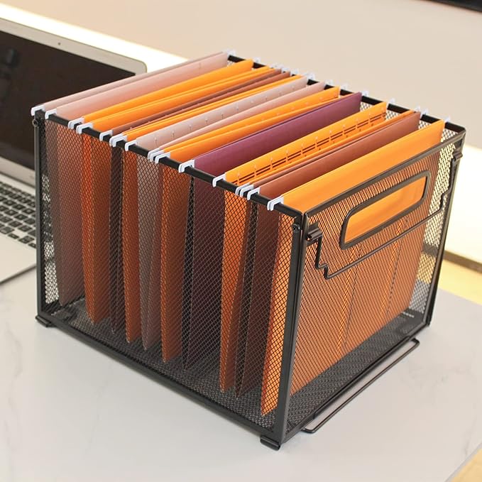 SETTFRFE Letter Size Metal Mesh Hanging File Folder Organizer Crate Basket, Black