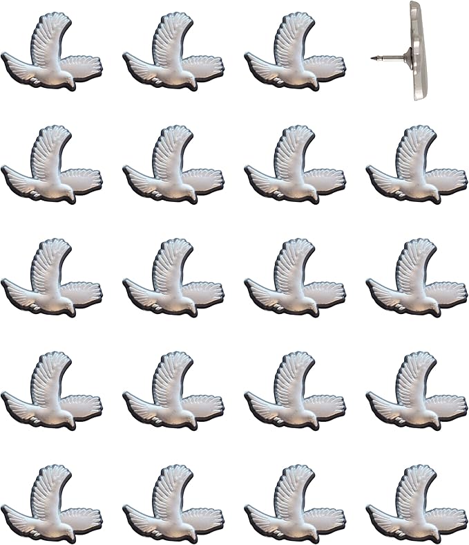Bird Push Pins - Silver Flying Bird Map Pins - Birdwatching Tacks for Cork Boards, Maps, or Lapel Use - Designed in USA - Set of 20
