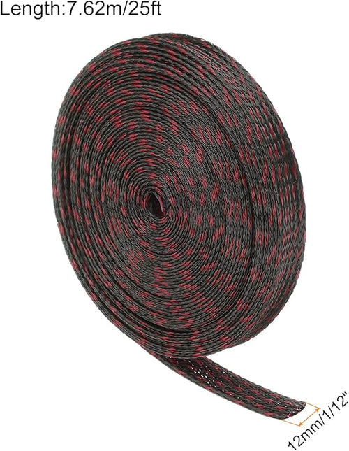 25ft PET Expandable Wire Loom 1/2 Inch, PET Braided Wire Sleeving Cable Management Sleeve Tubing [for Audio Video Home Office Cord Protector]-Black Red