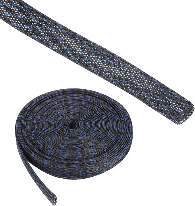 25ft PET Expandable Wire Loom 1/2 Inch, PET Braided Wire Sleeving Cable Management Sleeve Tubing [for Audio Video Home Office Cord Protector]-Black Blue