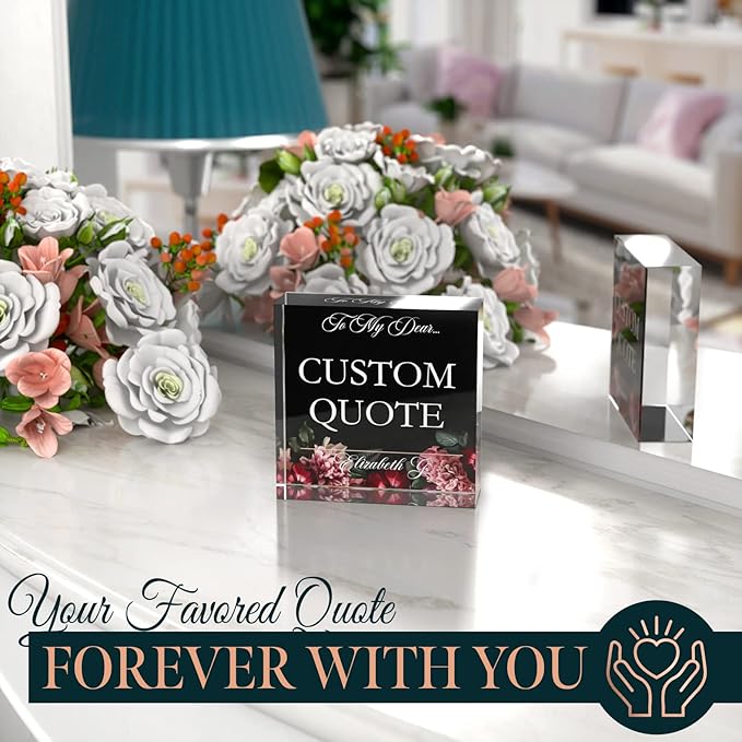 Personalized Gifts, Custom Quote Block Letter Board,Crystal-Clear Acrylic with Gift Box,17 Styles, Holiday and Christmas Gift for Mom, Dad, Girlfriend, Him or Her, Husband, Wife (4"x4, Floweret)