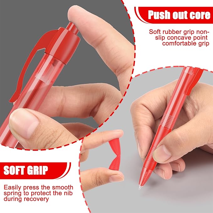 deegtran Pens Bulk, 100 Pack No Bleed Red Ink Click Pens with Soft Grip, Wholesale Retractable Ballpoint Pens for Office School, Medium Point Smooth 1.0MM