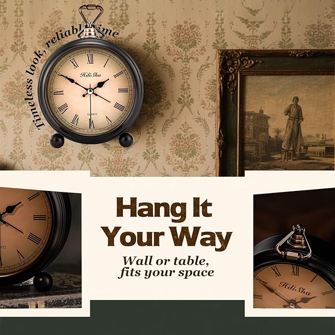 Vintage Alarm Clock, 5 inch Battery Operated Silent Non Ticking Snooze Small Clock with Night Light, Old Fashioned Desk Clock Decor for Bedroom, Bedside, Living Room, Room (Roman)